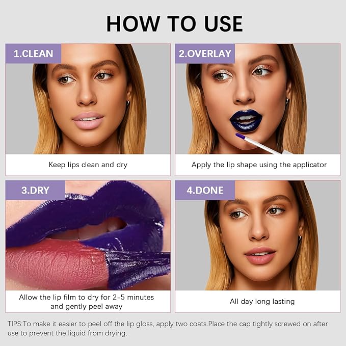 QueenDiary lip stain peel off lip gloss all day long lasting Waterproof and Transferproof lip tint - matte finish peel off lip liner (04#Steady)