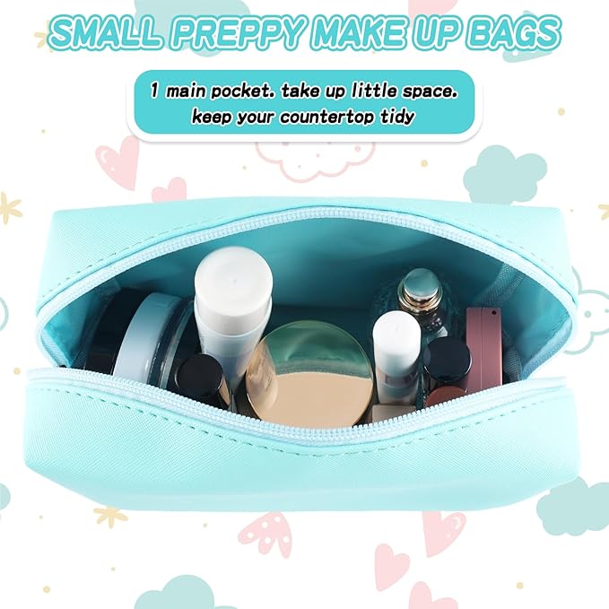 Gifts for Girls Initial Makeup Bag Personalized Cosmetic Bag with Zipper Cute Travel Toiletry Bag Waterproof PU Preppy Makeup Pouch Birthday Gift for Teen Girls Women(Blue U)