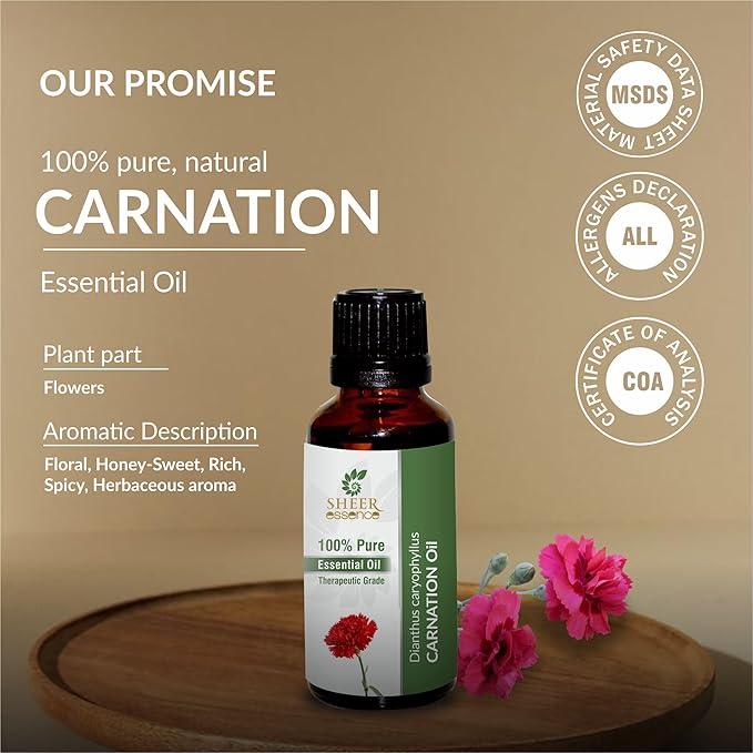 Carnation Oil -(Dianthus Caryophyllus)- Essential Oil 100% Pure Natural Undiluted Uncut Therapeutic Grade Oil 1.69 Fl.OZ