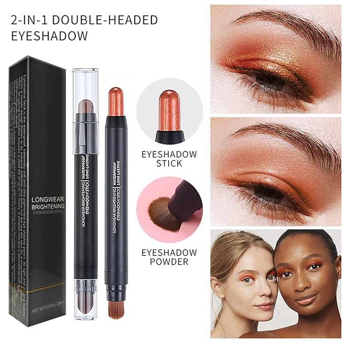 Dark Brown Dual Ended Eyeshadow Stick 12 Colors Matte and Shimmer Waterproof Long Lasting Creamy Eyeshadow Pencil for Smokey Eye Natural Everyday Makeup