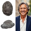 FACE MIRACLE Lace Front Mens Toupee Human Hair System Swiss Lace Center Toupee for Men Thin Skin PU Around Hair Replacement System V-Looped Mens Hair Wig Units 7"X9" #240 Darkest Brown with 40% Gray