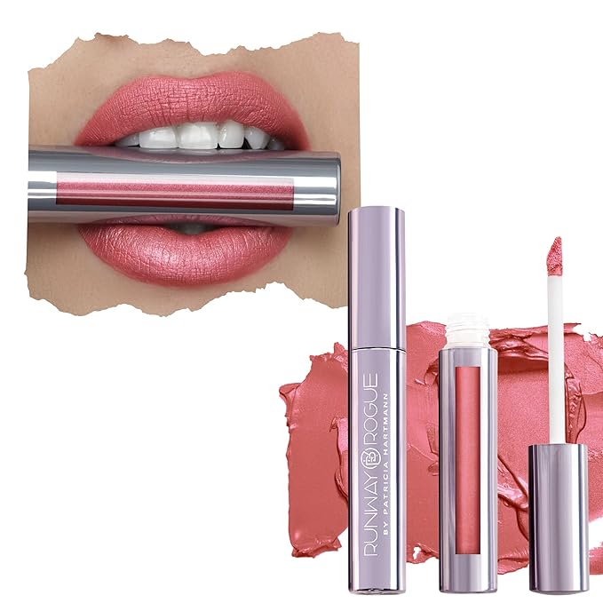 Runway Rogue Pearl Glam Long Wear Shimmer Liquid Lipstick, Metallic Coral-Pink Lipstick with Silver and Gold Shimmer, ‘Starlet’
