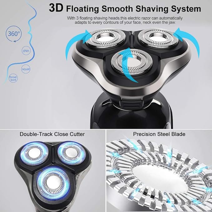 Electric Razor for Men - Rechargeable Electric Shaver for Men, Waterproof Wet Dry Cordless Razor with Nose Hair Trimmer and Sideburns Trimmer