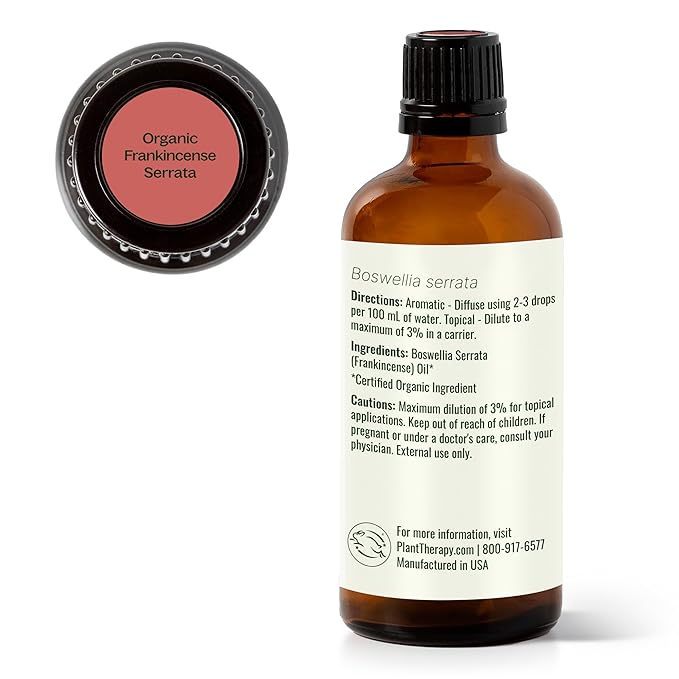 Plant Therapy Organic Frankincense Serrata Essential Oil 100% Pure, USDA Certified Organic, Undiluted, Natural Aromatherapy, Therapeutic Grade 100 mL (3.3 oz)