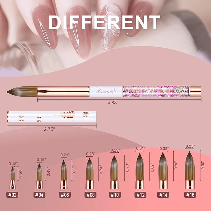 Acrylic Nail Brush Size 16,KEMEISI 100% Pure Kolinsky Nail Art Brushes Sturdy Handle Oval Shaped Acrylic Powder Nail Design Tools for Professional Manicure DIY Home Salon (White)