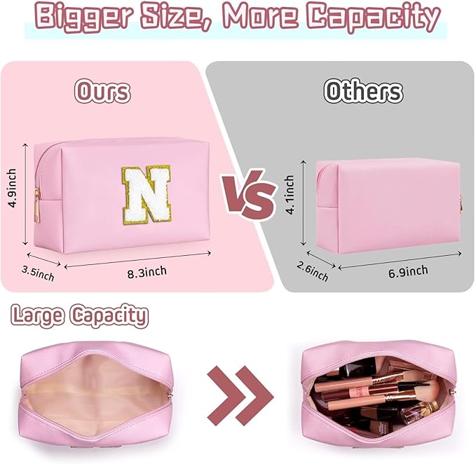 TOPEAST Cosmetic Travel Bags for Women, Preppy Small Makeup Bag, PU Leather Waterproof Toiletry Bag, Unique Friendship Gifts for Friends Coworker, Cute Stuff for Girls (Pink R)