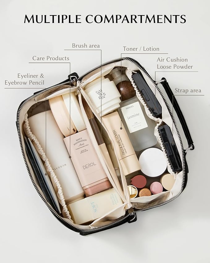 EACHY Travel Makeup Bag,Large Capacity Cosmetic Bags for Women,Waterproof Portable Pouch Open Flat Toiletry Bag Pattern Makeup Bag