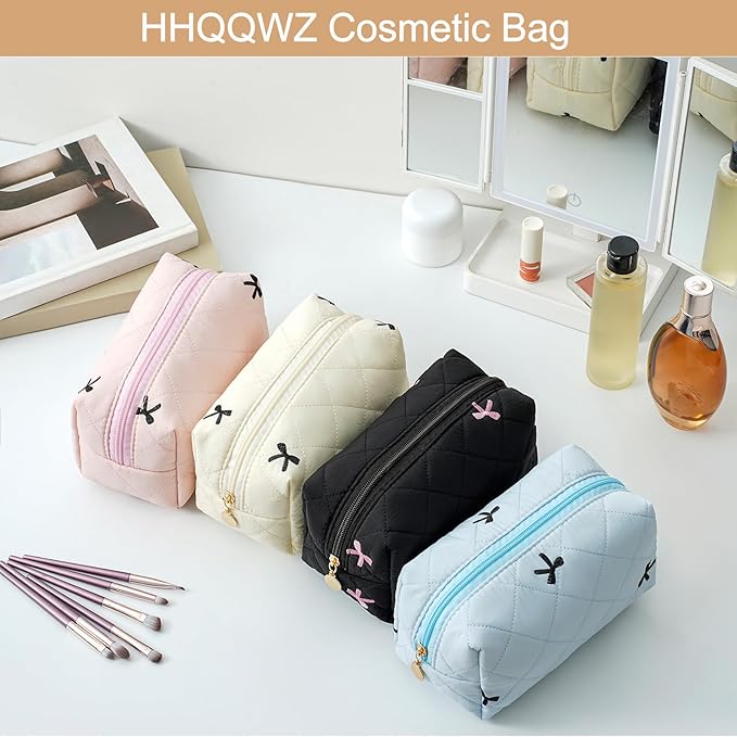 Makeup Bag Travel Cosmetic Bag for Women Girls, Zipper Make Up Pouch, Floral Flowers Toiletry Organizer Makeup, Portable Storage Cosmetic Travel Cloth Bag (Black)
