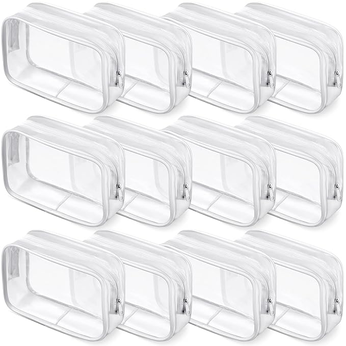 Weewooday 12 Pieces Clear Makeup Bags Cosmetic Storage Bags PVC Zipper Pouches Travel Waterproof Makeup Plastic Case for Women Organizing Toiletries Traveling Bathroom(Large,White)