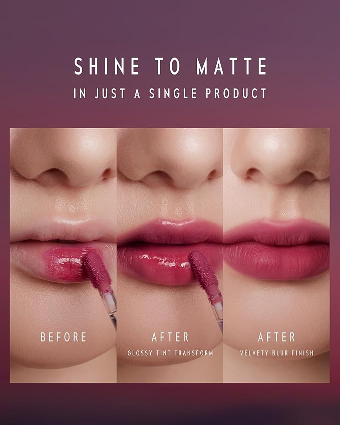 Blurring Lip Tint - Shine Lip Gloss to Soft Blurry Lip Matte Finish, Long-Lasting Lip Stain, Smooth and Blur lip lines, Weightless Watery-Velvet Feel, Hydrating & Non-Sticky (010 RIPPLE)