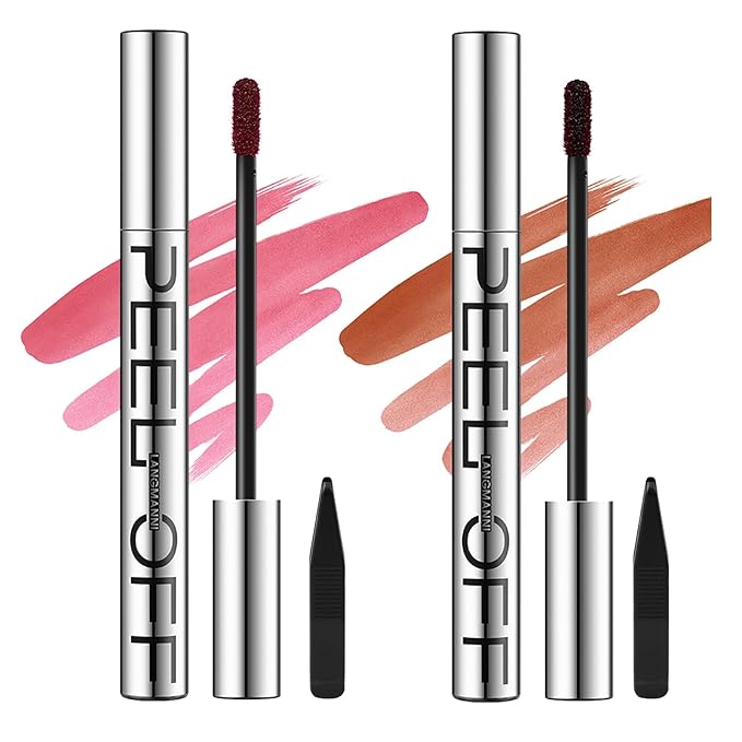 LANGMANNI 2 Colors Long-Lasting Peel Off Lip Liner Set, Waterproof & Smudge-Proof Matte Lip Liners Gift Makeup For Girls (#1+3)
