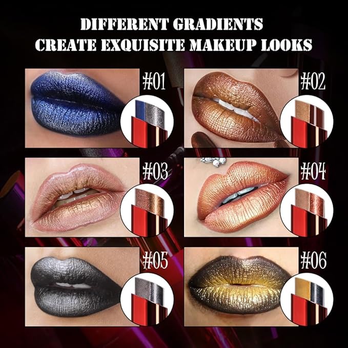 AMY'S DIARY Glitter shimmer blue black Lipstick Long Lasting Metallic Lip Liner Shimmer for Women Makeup Double Colors Eyeshadow Stick Hydrating Highly Pigmented Coverage Non Stick Cup Lips stick