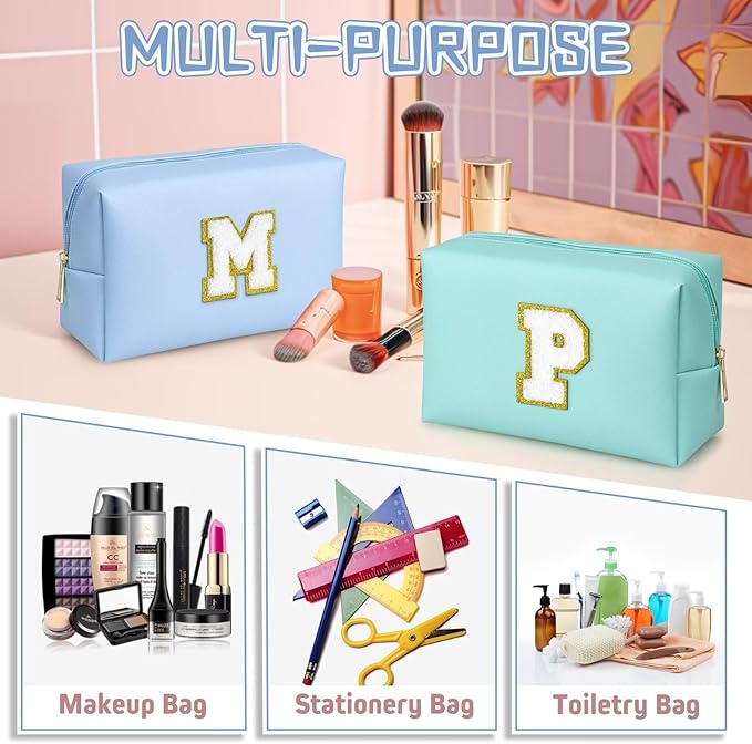 TOPEAST Birthday Gifts for Women, Personalized Initials Travel Makeup Bag Valentines Day Gifts for Women for Her (Sky Blue E)