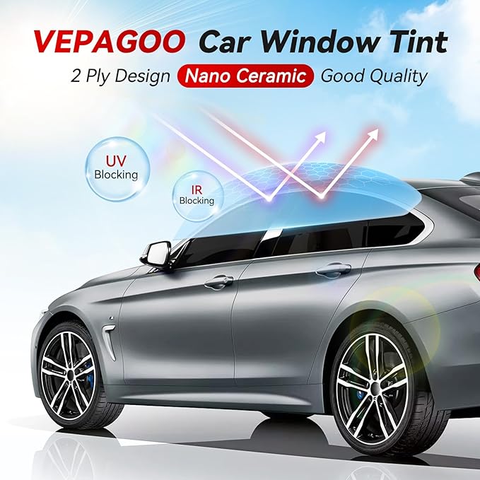 Vepagoo Nano Ceramic Car Window Tint Film 5% VLT- 20" in 10'Ft Privacy Window Tint, Blocks UV/IR Rays, Heat & Glare - Scratch Resistance Car Window Film