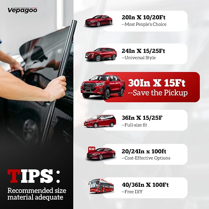 Vepagoo 20% VLT Ceramic Car Window Tint Film (30" x 25FT) - Heat & Glare Reduction, Blocks UV & IR Rays, Scratch Resistant, Privacy Tint Fit for Sedan SUV Pickup Truck