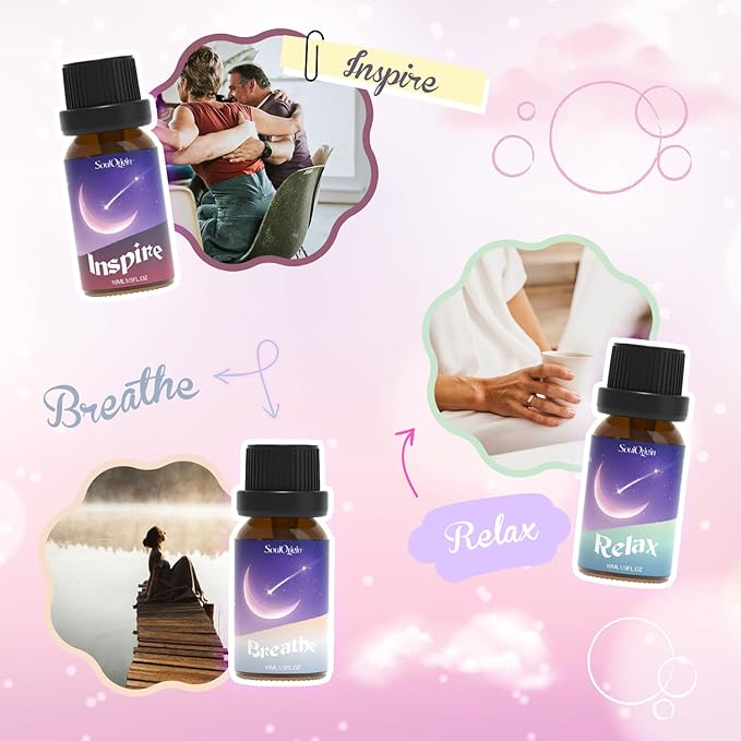 Essential Oil Blends, Essential Oils for Diffusers for Home, Best-Wishes Kit Scent Diffuser Oil, Use for Soap Candle Making- Sleep, Happy, Breathe, Inspire, Relax, Focus On