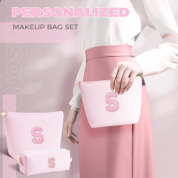 Gifts for Girls Teens Kids - Birthday Gift for Daughter Sister Her,Travel Essentials,Teen Girl Essentials,Cute Trendy Stuff Makeup Bag Set Cosmetic Bag - Pink,S