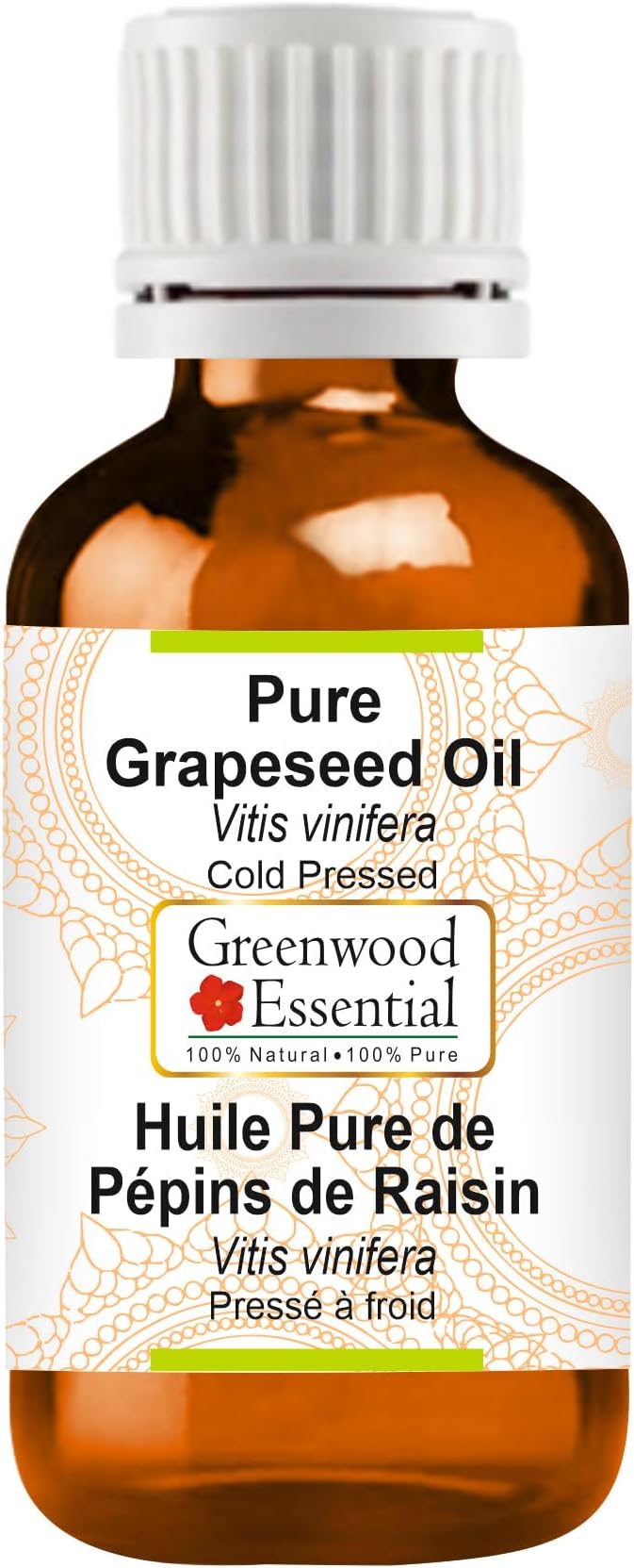 Greenwood Essential Grapeseed Oil (Vitis vinifera) | Cold Pressed | Natural | Undiluted | For Diluting Essential Oils | For Hair, Skin & Massage | Men & Women | 30ml (1 oz)