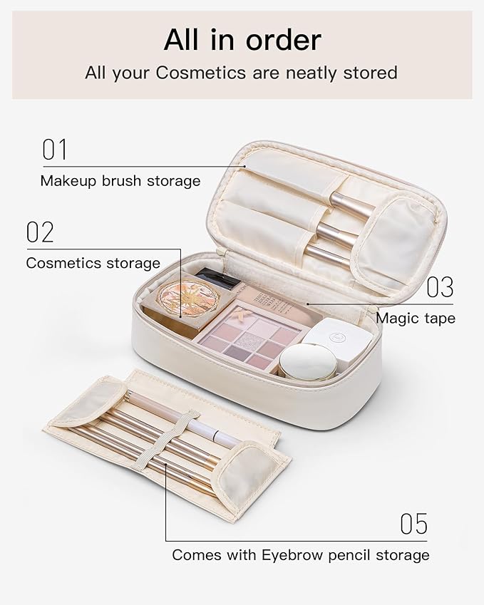 Vlando Travel Makeup Bag,Small Makeup Pouch Cosmetic Bag for Women Makeup Organizer Bag Gifts for Women Girlfriend Teacher Mom Brithday Gifts-White