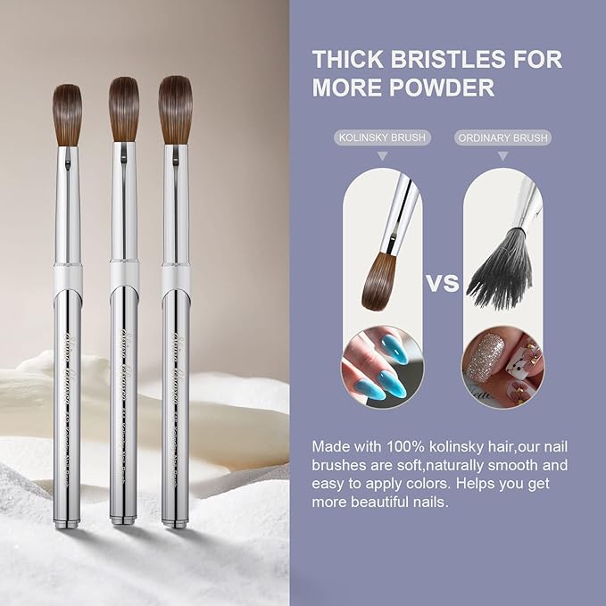Acrylic Nail Art Brush Size 16, 100% Pure Kolinsky Hair Oval for Application, Professional Extension Manicure Tool Striping Drawing Pen DIY Home Salon, Silver, 1.0 Count