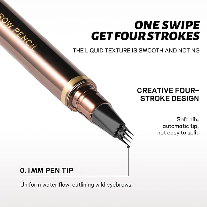 2 Pack Eyebrow Pen, Waterproof Microblading Eyebrow Pencil, 4 Tip Precise Eye Brow Makeup Pen for Women to Effortlessly Create Hair Like Natural Brows, Non Dry Out and Last All Day (Black)