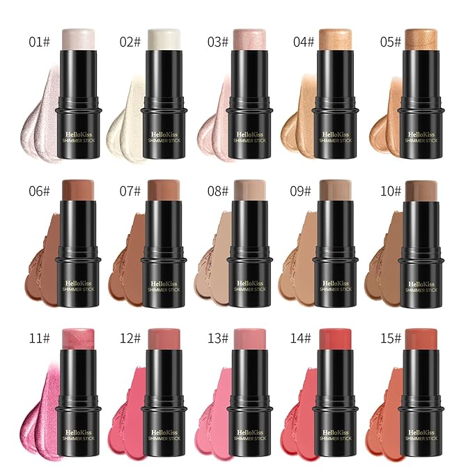 3 Pcs Cream Contour Stick Makeup Kit, Shades with Highlighter,Blush and Bronzer Contour Stick for Sculpt the Cheeks, Waterproof, Matte & Dewy Finish (Light-Medium,#02+#10+#12)