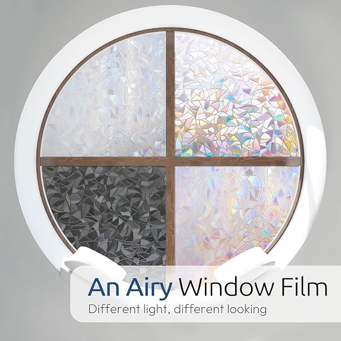 rabbitgoo Window Privacy Film Rainbow Film Decorative Window Sticker, 3D Static Stained Glass Cling Tint for Home Heat Control Non-Adhesive, 29.5 x 78.7 inches