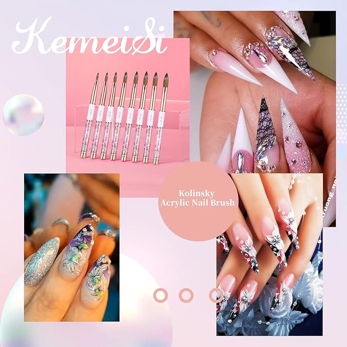 Acrylic Nail Brush Size 10,KEMEISI 100% Pure Kolinsky Nail Art Brushes Sturdy Handle Oval Shaped Acrylic Powder Nail Design Tools for Professional Manicure DIY Home Salon (White)