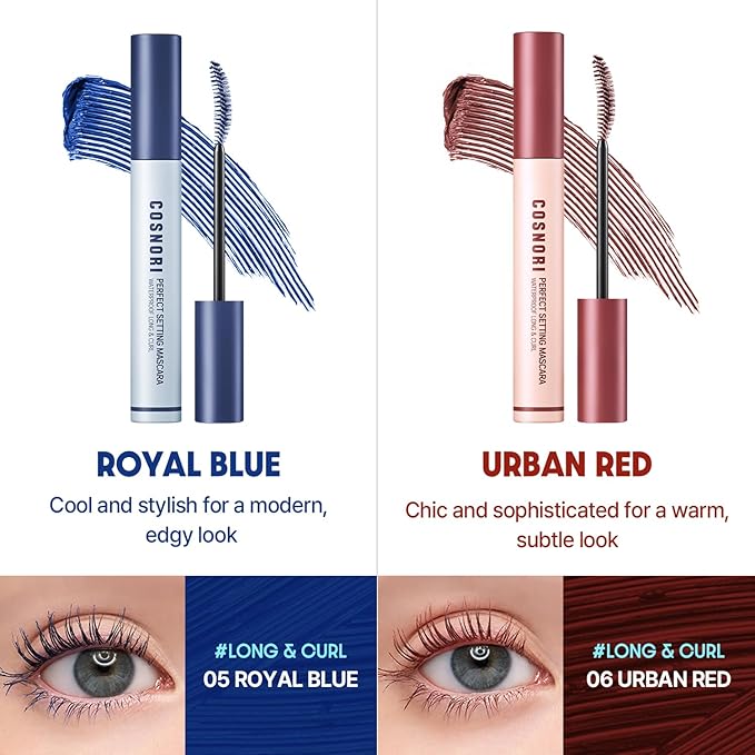 COSNORI Perfect Setting Waterproof Mascara Long & Curl - Lengthening Fiber Mascara Black – Natural Lash Extension – Waterproof, Smudge Proof, Clump Free – Irritation Free Tested, 0.24 fl.oz.