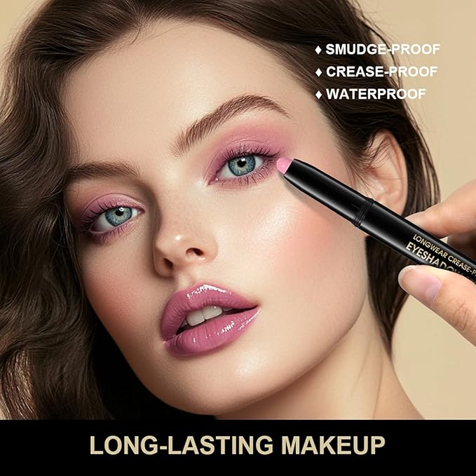 CHIFURE Eyeshadow Stick, Shimmer and Matte Cream Eye Shadow Brightener Sticks Eyeliner Pencil Crayon, Waterproof Long Lasting Eye Highlighter Stick Makeup,0.056 Oz(2PCS #6-Oyster+#9-Champagne)