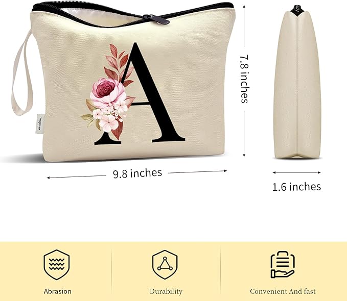 Vavabox A-Z Personalized Makeup Bag, Birthday Gifts for Women Mom, Gifts for Best Friend, Bride Bridesmaid Cosmetic bag (D, Yellow)