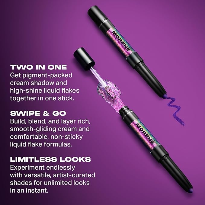 Morphe Mixed Signals Dual-Ended Eyeshadow Stick - Cream Eyeshadow Pigment & Chrome Liquid Flakes for Bold, Layered Eye Makeup Looks - Into It/Over It (0.96 oz)