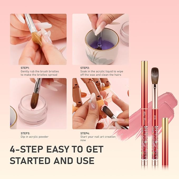 Acrylic Nail Brush Size 14, 100% Real Kolinsky Nail Brush for Acrylic Powder Application, Handmade Women Manicure Nail Extension Tool for Professional DIY Home Salon and Beginner