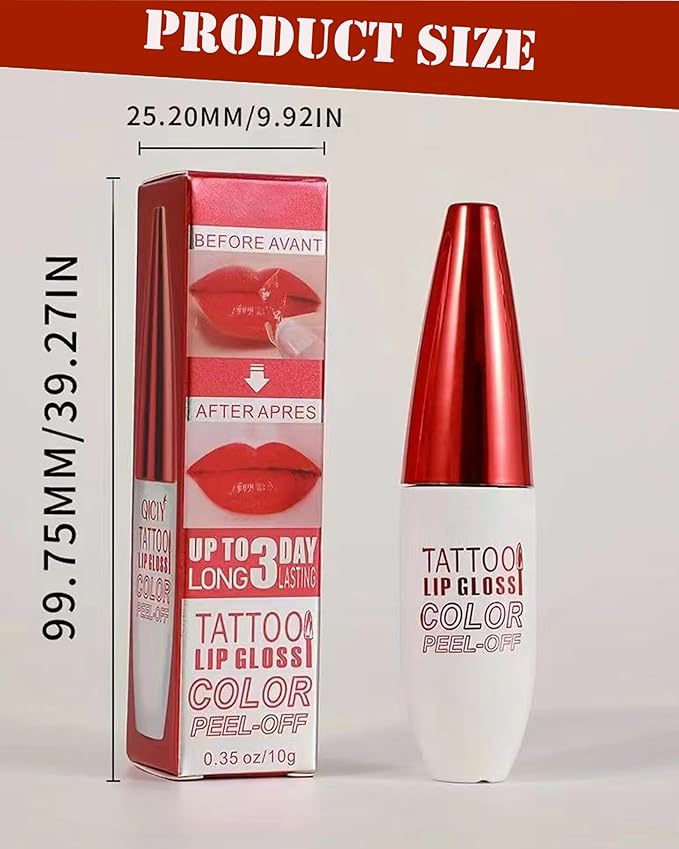 Peel Off Lip Stain Tattoo Lip Gloss,Red Matte Lip Liner Stain Peel Off Waterproof Long Lasting,Highly Pigmented Transfer-Proof Nude Lips Tint Non-Stick Tinted Liquid Lipstick Makeup for Women-03