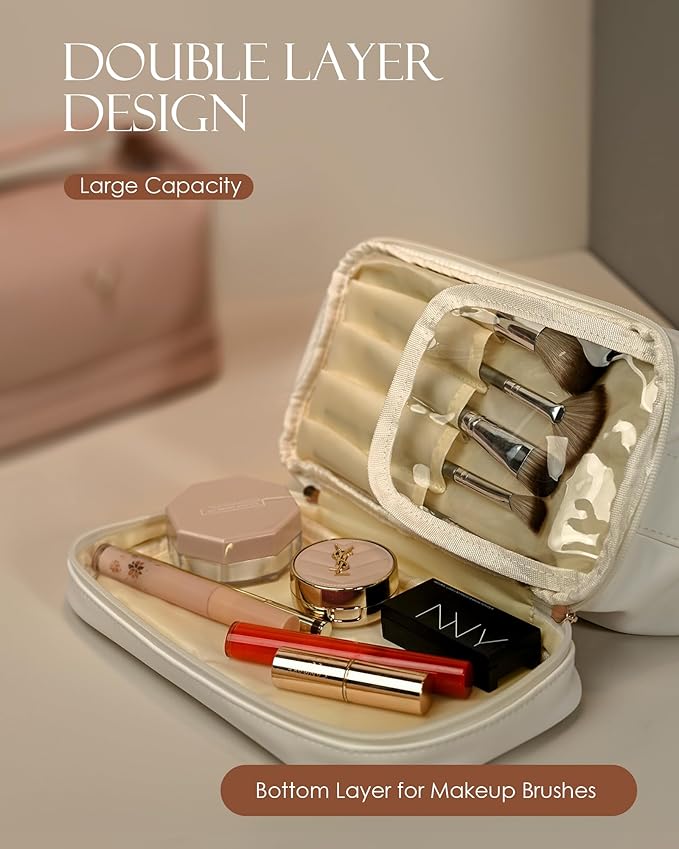 Gifts for Women 30s, Personalized Makeup Bag with Handle, Initial Double Layer Cosmetic Bag with Makeup Brush Organizer, Cute Cosmetic Pouch for Women, Gifts for Friends Female Mom