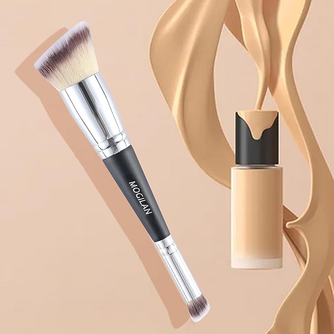 Professional Dual-Ended Makeup Brush - Buff, Blend & Perfect Foundation, Concealer, and Cream Products for Seamless Makeup Application Vegan Face Brush, Black