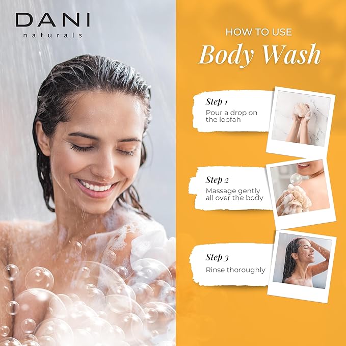 DANI Naturals Moisturizing Body Wash - Grapefruit Ginger Scent, Organic Aloe Vera & Glycerin, Sulfate-Free, Vegan, pH-Balanced, 12 oz - Refreshing, Moisturizing Shower Gel for Soft Skin