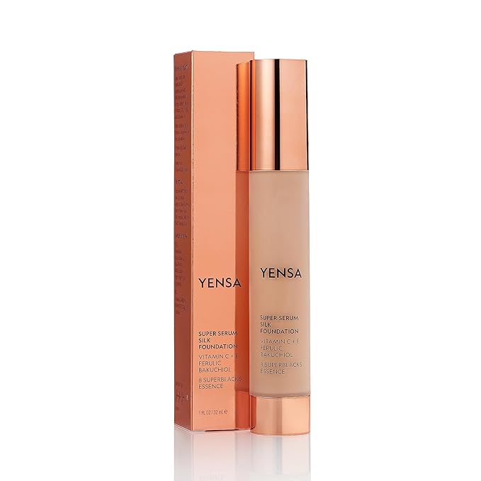 YENSA Serum Foundation Makeup - Super Silk Full Coverage Foundation Enriched with Peptides, Vitamin C & Ferulic Acid to Help Reduce Fine Lines, Wrinkles & Dark Circles - Medium 2 (1 oz)