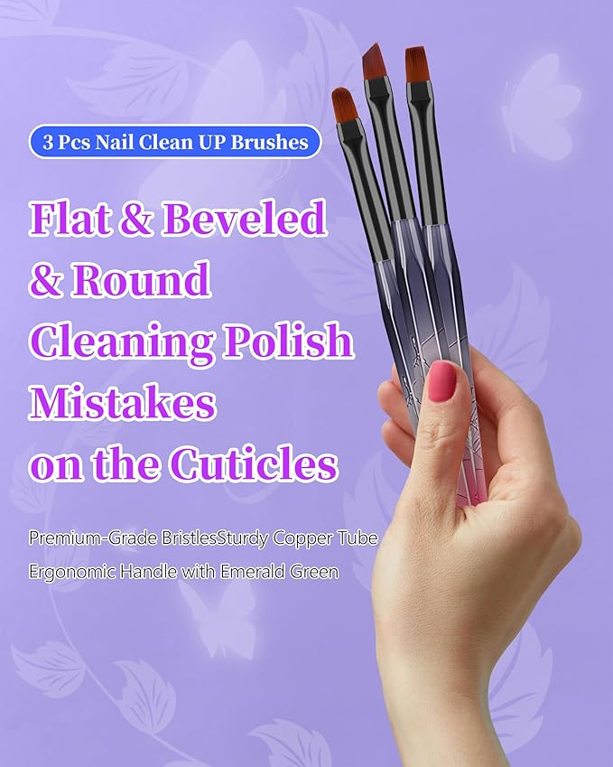 for OPI Nail Polish Remover Brush, 3PCS Nail Art Clean Up Brushes, Round/Angled/flat Acetone Resistant Gel Nails Art Designs and Tidying Up Polish Mishaps on Cuticles