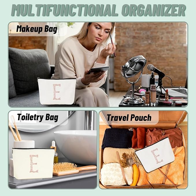 Initial Makeup Bag Floral E Personalized Cosmetic Bag Monogrammed Gifts for Women Girls Bride Daughter Monogram Zipper Pouch for Teacher Appreciation Mothers Day Birthday Wedding Bridal Shower Gifts