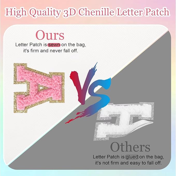 Small Personalized Letter Makeup Bag, Cute PU Leather Chenille Letters Cosmetic Bag Travel Makeup Pouch, Preppy Travel Organizer Zipper Pouch for Women&Girls（WhitePink-R）