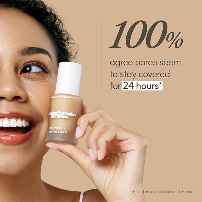 THE FACE SHOP Ink Lasting Liquid Foundation, Full Coverage, 72‑Hour Wear Semi‑Matte Finish, Makeup with Bakuchiol, N320 Chestnut, 0.84 Fl. Oz.