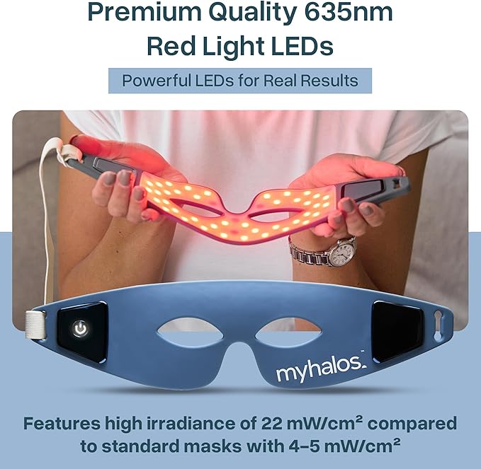 MyHalos Under Eye Red Light Therapy Mask - Advanced Light Mask & LED Eye Mask for Wrinkles, Dark Circles & Crows Feet - Red Light Therapy for Eyes & Face