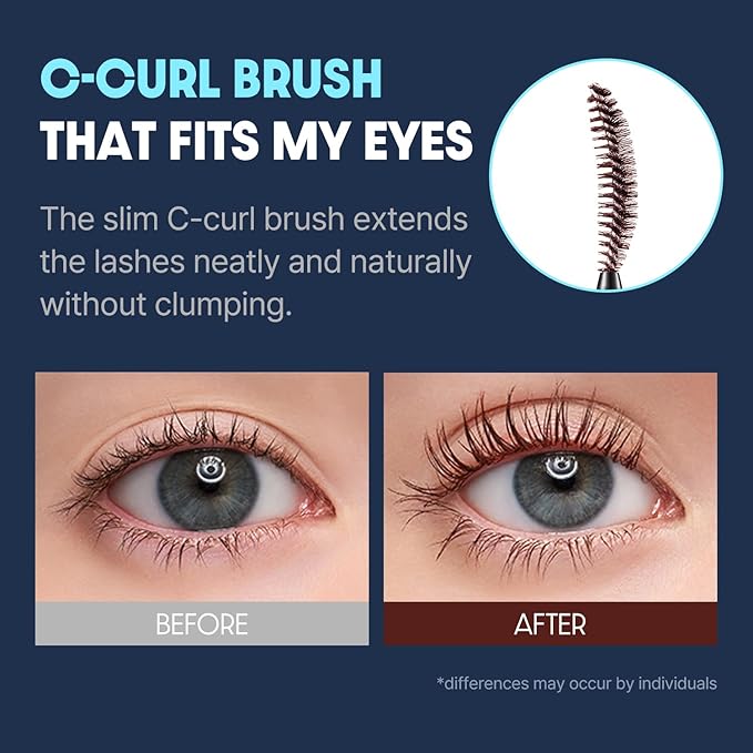 COSNORI Perfect Setting Waterproof Mascara Long&Curl 05 Royal Blue – Long Lasting Smudge - Deep Blue Mascara - Vibrant Pop of Color - Perfect Accent for Deep Skin Tones - 0.23fl oz (7ml)