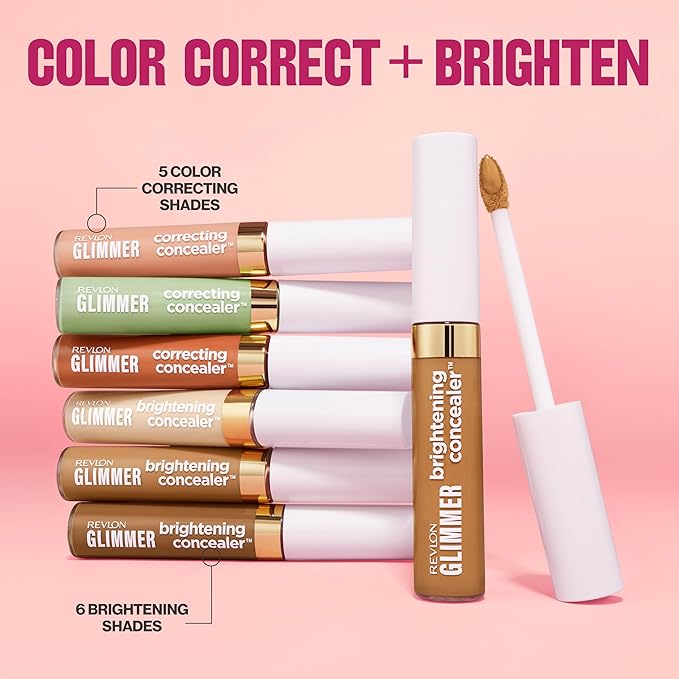 Revlon Glimmer Brightening Concealer, Liquid Under Eye Makeup, Made with Caffeine, Vitamin C, & Stevioside, 165, 0.3 fl oz