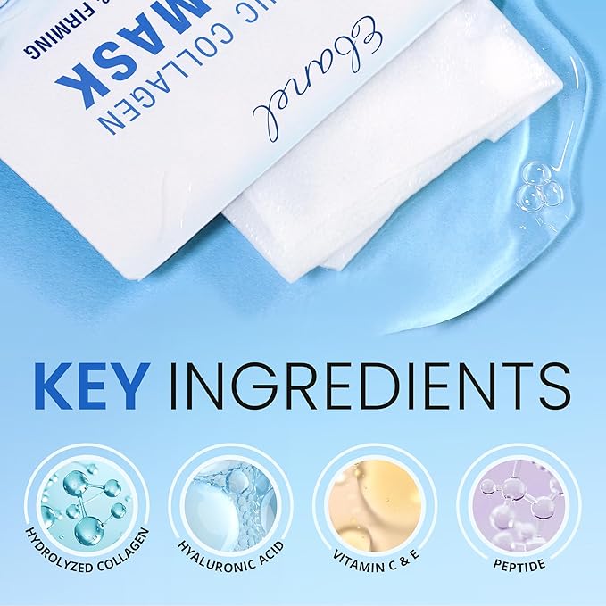 Ebanel 15 Pack Collagen Face Mask with Hyaluronic Acid, Vitamin C, Peptide, Aloe, Instant Brightening Hydrating Face Masks Skincare Korean Sheet Mask, Skin Firming, Lifting Anti Aging Facial Masks