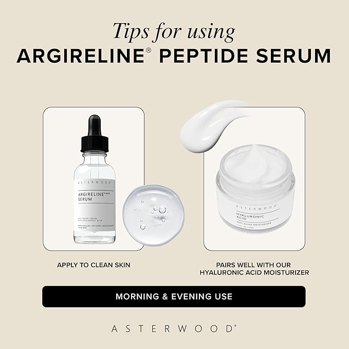Asterwood Argireline Serum with Hyaluronic Acid - Peptide Serum for Face - Wrinkle Reducing, Anti-Aging, Nourishing - Fragrance-Free - 1 Fl Oz