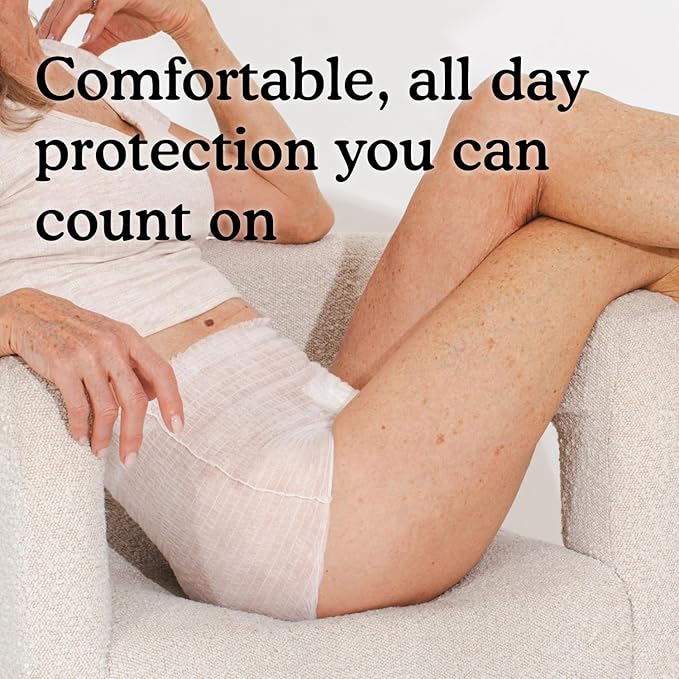 Because Adult Incontinence Underwear for Sensitive Skin - Women - Premium Overnight Disposable Briefs, Anti Odor - White, X-Large - Absorbs 6 Cups - 12 Count (Pack of 1)