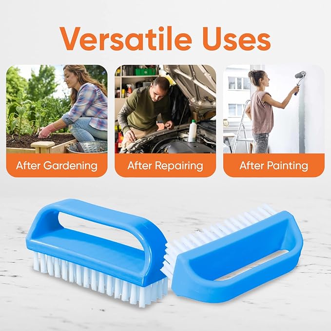 Superio Nail Brush Cleaner with Handle (6 Pack) Durable Scrub Brush to Clean Toes and Fingernails, All Purpose Hand Scrubber Cleaning Brush - Stiff Bristles, Easy to Use (6-Pack)