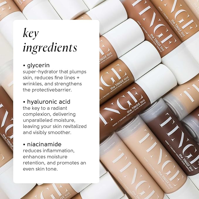 Tinge Tint Body Makeup, Water and Transfer Resistant Up to 48 Hours, Buildable Medium Coverage Body Foundation or Bronzer with Amino Acids, Tattoo Cover Up Makeup, 3.38 FL Oz - Tan Warm